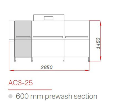 МАШИНА ПОСУДОМОЕЧНАЯ COMENDA AC3-25 RL/СУШКА/ДОЗ./CWV/ЦЕНТР. СЛИВ