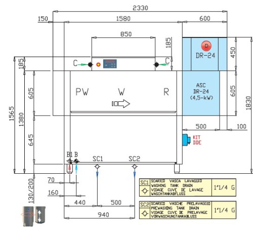 МАШИНА ПОСУДОМОЕЧНАЯ DIHR RX 164 E SX+DR24+DDE+XP+SAN