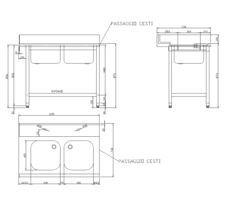 СТОЛ Д/ГРЯЗ.ПОСУДЫ DIHR T55 1100 DX СПЕЦ. 2 ВАННЫ