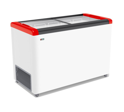 ЛАРЬ МОРОЗИЛЬНЫЙ GELLAR FG 400 С ПРЯМОЕ СТЕКЛО КРАСНЫЙ (ПРОПАН)