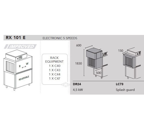 МАШИНА ПОСУДОМОЕЧНАЯ DIHR RX 101 E SX+DDE+DR24+LC73+XP