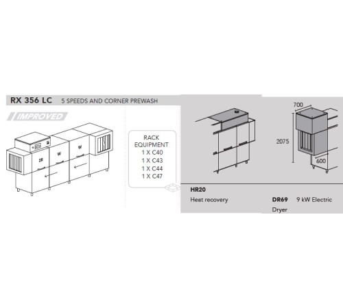 МАШИНА ПОСУДОМОЕЧНАЯ DIHR RX 356 LC SX+DDE+HR20+DR69