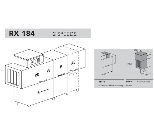 МАШИНА ПОСУДОМОЕЧНАЯ DIHR RX 184 SX+DR69+HR10