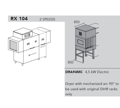 МАШИНА ПОСУДОМОЕЧНАЯ DIHR RX 104 SX+DDE+XP+DRA94MC