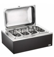 Мармит настольный (чефиндиш) 4-мя GN1/4, подогрев.,с фикс. крышки, на дерев.подставке венге 5113F810