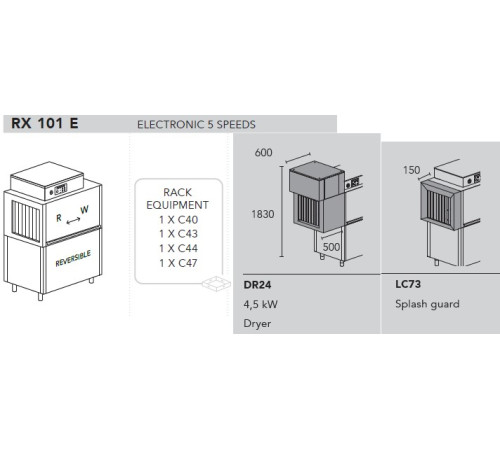 МАШИНА ПОСУДОМОЕЧНАЯ DIHR RX 101 E DX+DDE+DR24+LC73