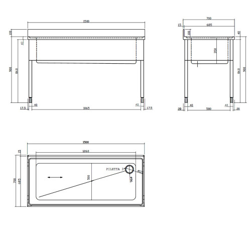 СТОЛ Д/ГРЯЗ.ПОСУДЫ DIHR СПЕЦ. 1500ММ КОТЛОМОЕЧНЫЙ