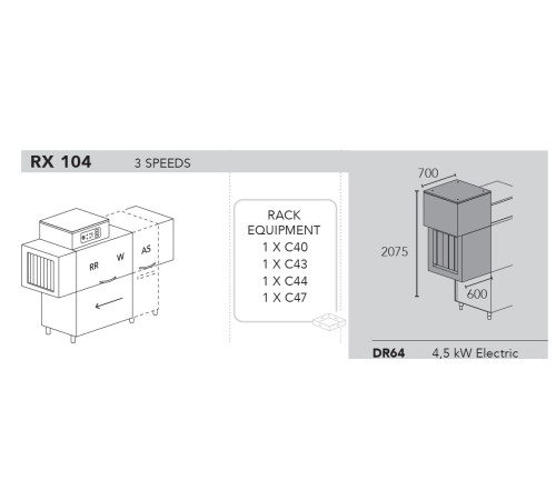 МАШИНА ПОСУДОМОЕЧНАЯ DIHR RX 104 SX+XP+DR64