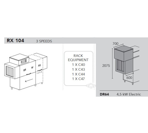 МАШИНА ПОСУДОМОЕЧНАЯ DIHR RX 104 DX+XP+DR64