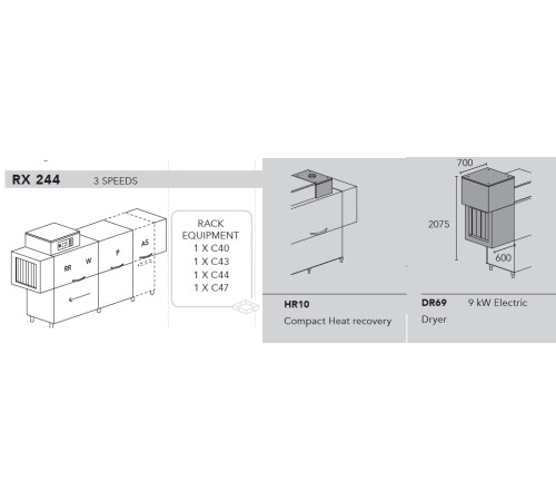 МАШИНА ПОСУДОМОЕЧНАЯ DIHR RX 244 DX+DDE+DR69+HR10/2 ЧАСТИ