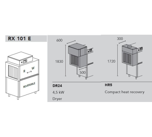 МАШИНА ПОСУДОМОЕЧНАЯ DIHR RX 101 E SX+DR24+HR5+DDE/ДЕЛЕНИЕ 2 ЧАСТИ