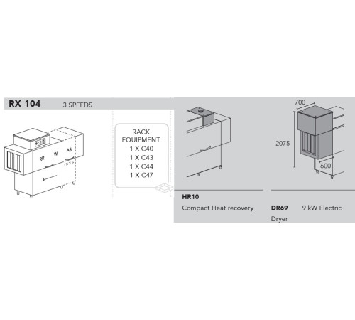 МАШИНА ПОСУДОМОЕЧНАЯ DIHR RX 104 DX+DDE+HR10+DR69/ДЕЛЕНИЕ 2 ЧАСТИ