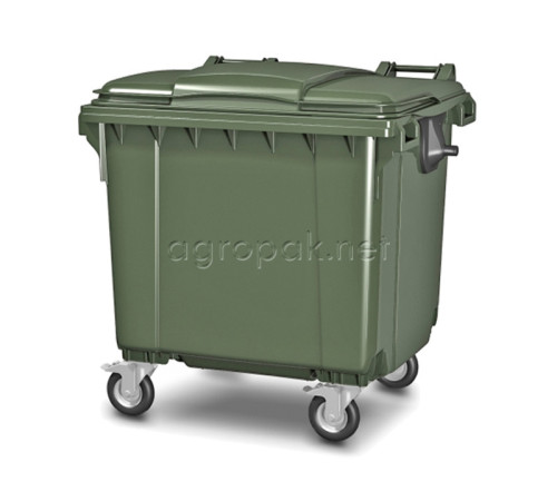 Бак для мусора 1100л, с крышкой, на колесах, п/э, цвет зеленый 22.C19 green (21.050)