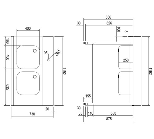 СТОЛ Д/ГРЯЗ.ПОСУДЫ DIHR T55 1200 DX СПЕЦ. 2 ВАННЫ