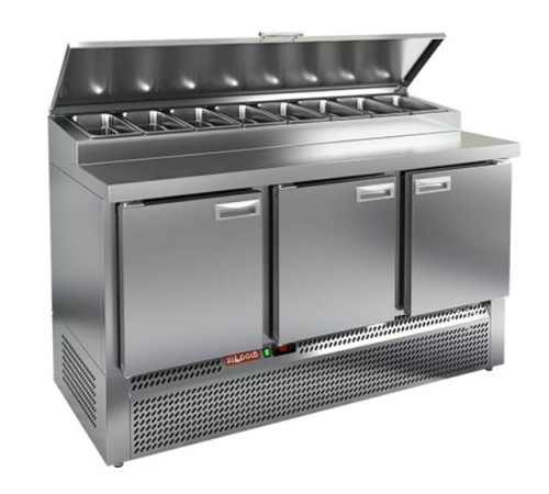 PZE1-111/GN (1/3H) стол для пиццы охл.(+2+10), 3 двери, 1485х700х850мм, глуб.раб.пов. 324мм