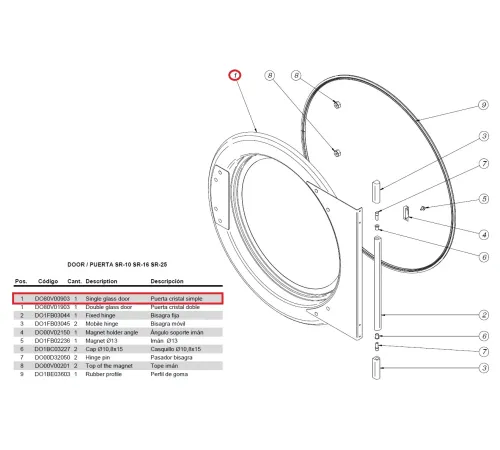 Дверь 12113683 (DO80V00903) для машины сушильной т.м. FAGOR, серии SR