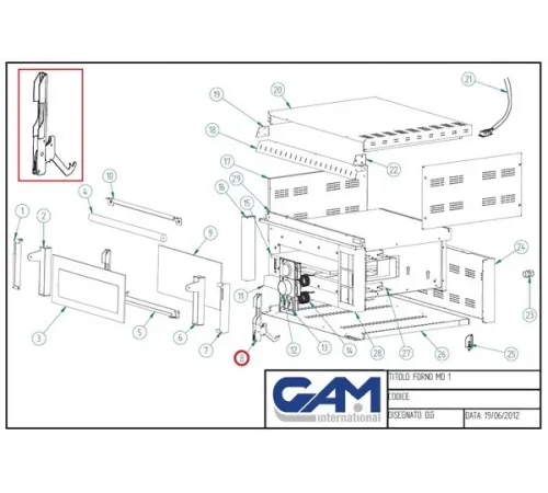 Петля двери RG102405 для печи для пиццы т.м. GAM, серии MD