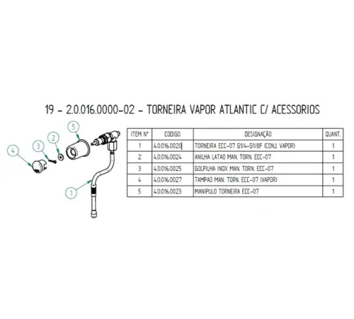 Кран паровой 4.0.016.0020 для кофемашины т.м. Fiamma, серии Atlantic II CV